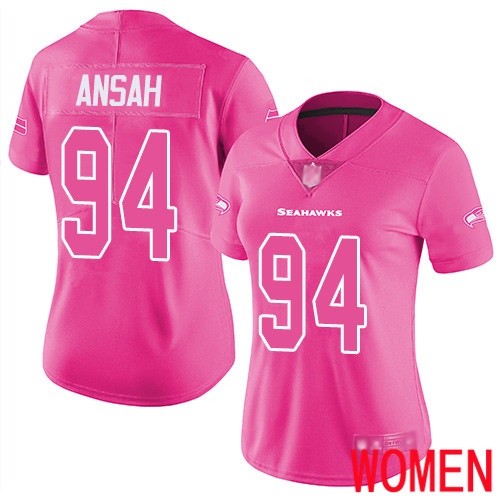 Seattle Seahawks Limited Pink Women Ezekiel Ansah Jersey NFL Football #94 Rush Fashion